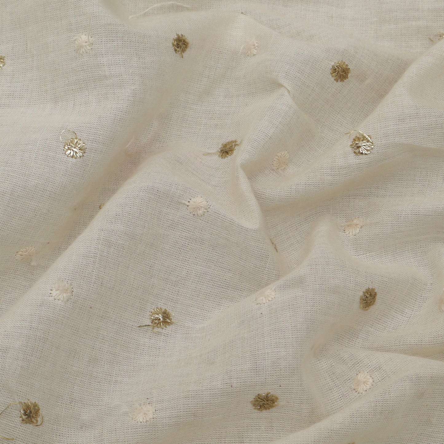 Off White Color Kora Cotton Embroidery Fabric
