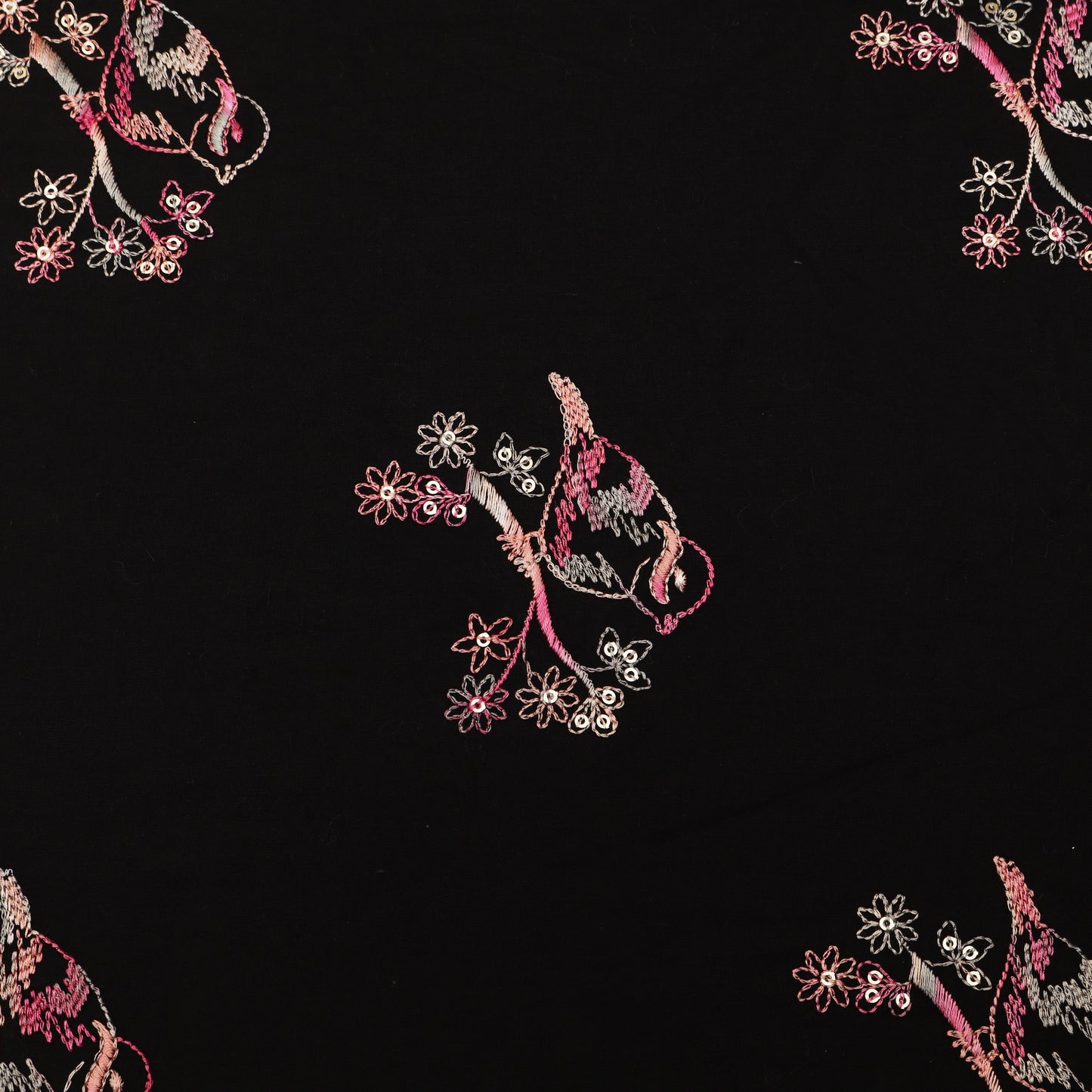 Black Color Cotton Embroidery Fabric