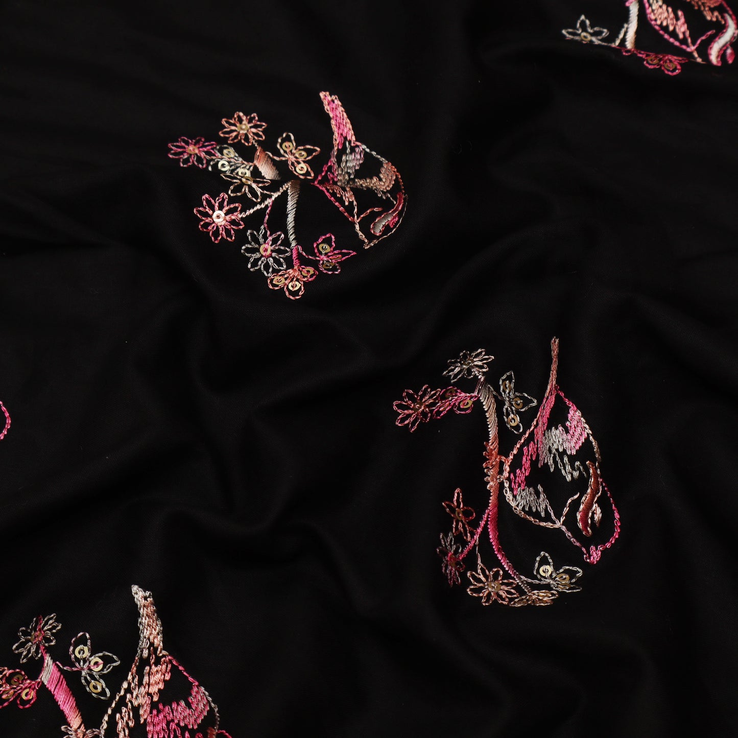 Black Color Cotton Embroidery Fabric