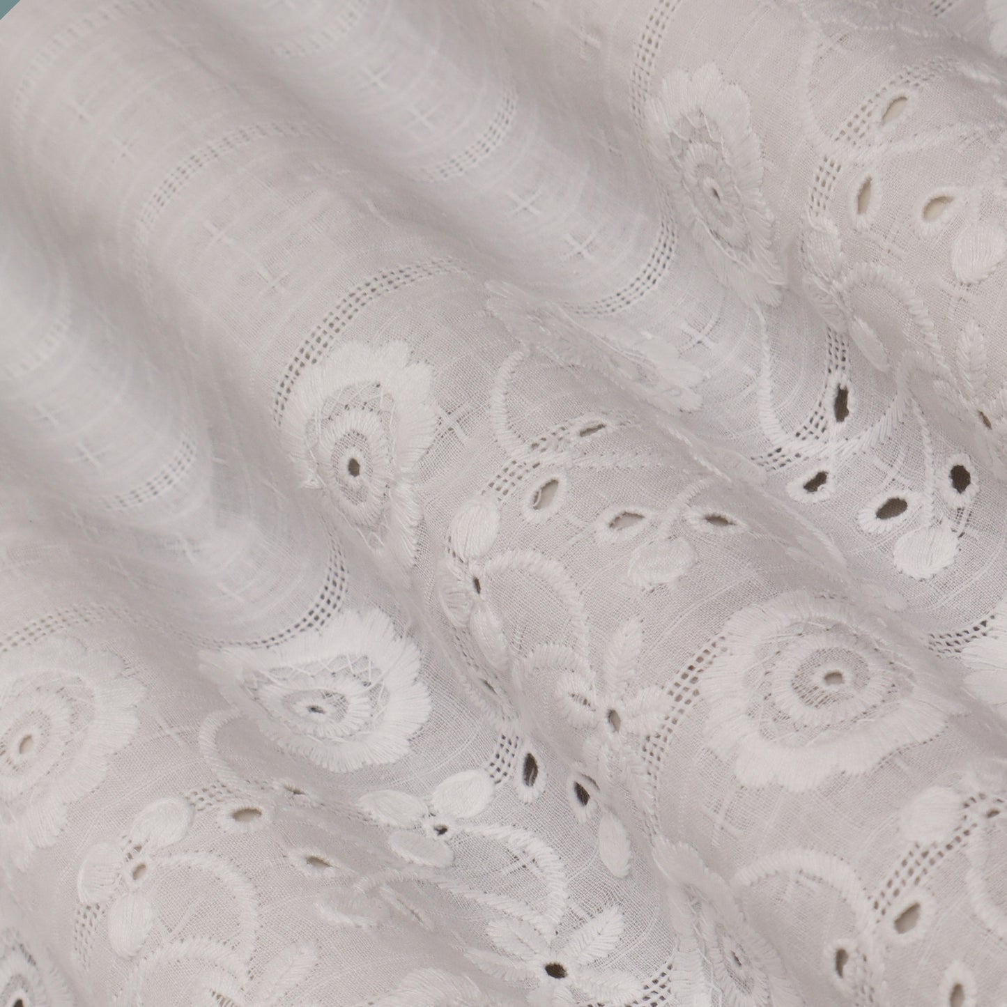 White Color Cotton Chikan  Fabric