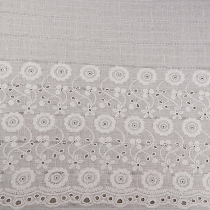 White Color Cotton Chikan  Fabric