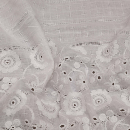 White Color Cotton Chikan  Fabric