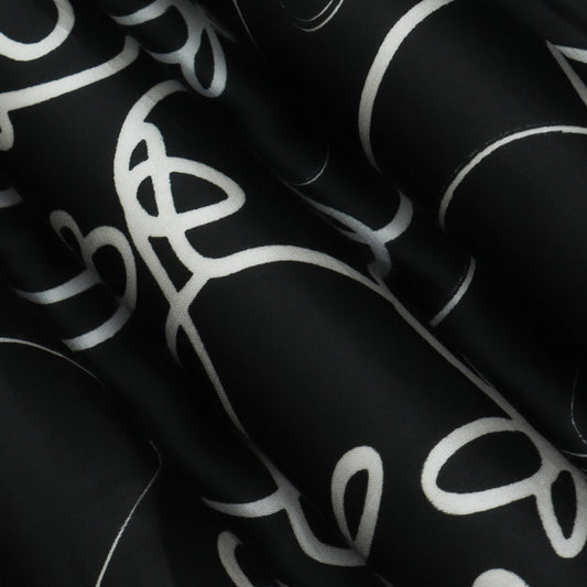 Black Color Modal Satin Print Fabric