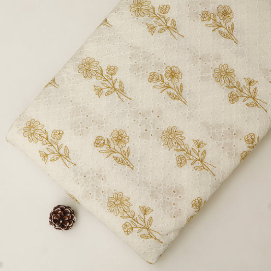 Cotton Chikan Embroidery Fabric