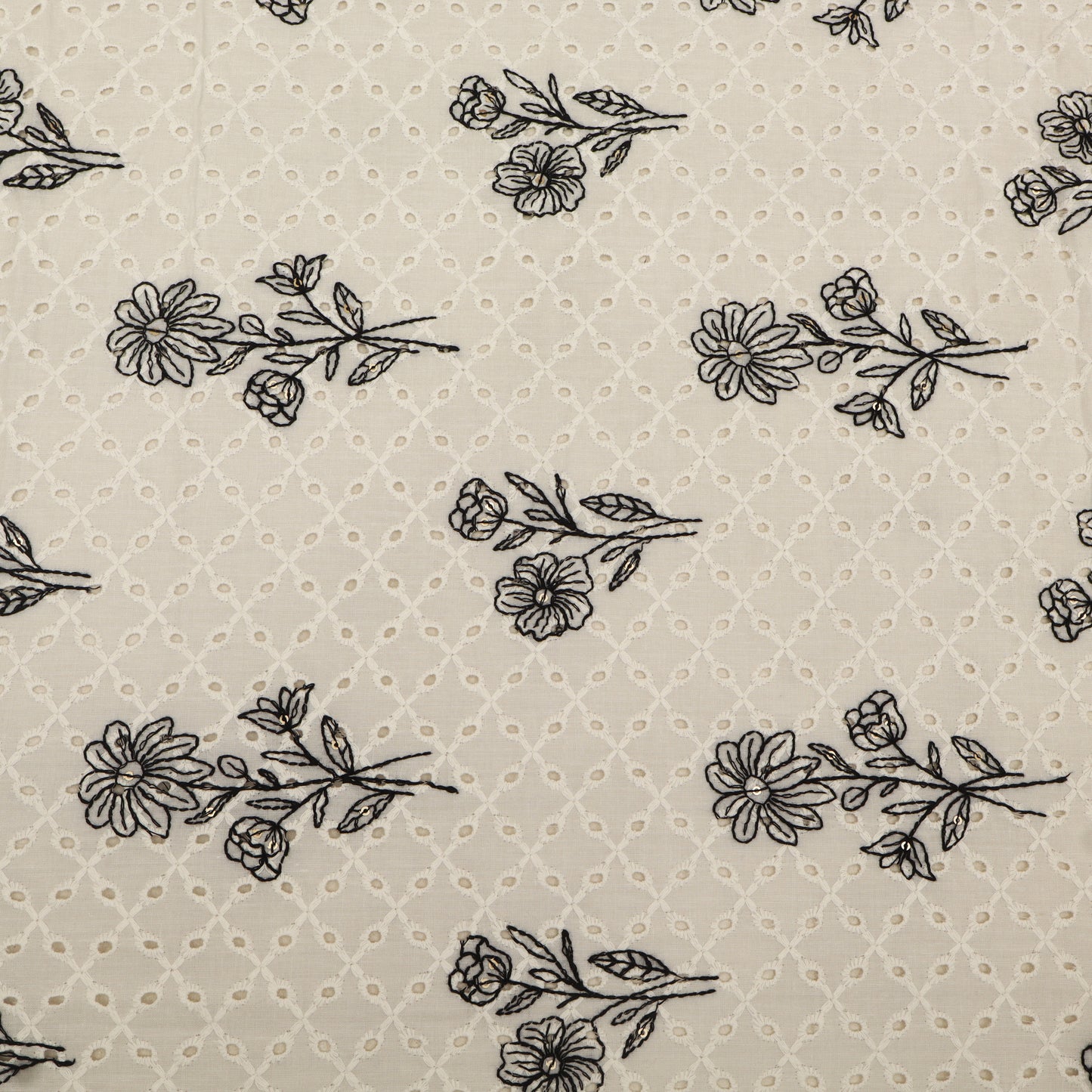 Hakuba Cotton Chikan Embroidery Fabric