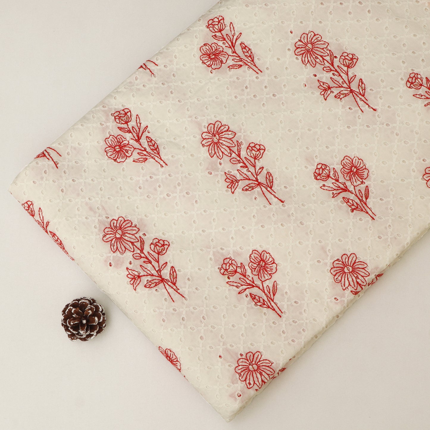 Hakuba Cotton Chikan Embroidery Fabric