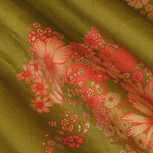 Olive Floral Velvet Print Fabric