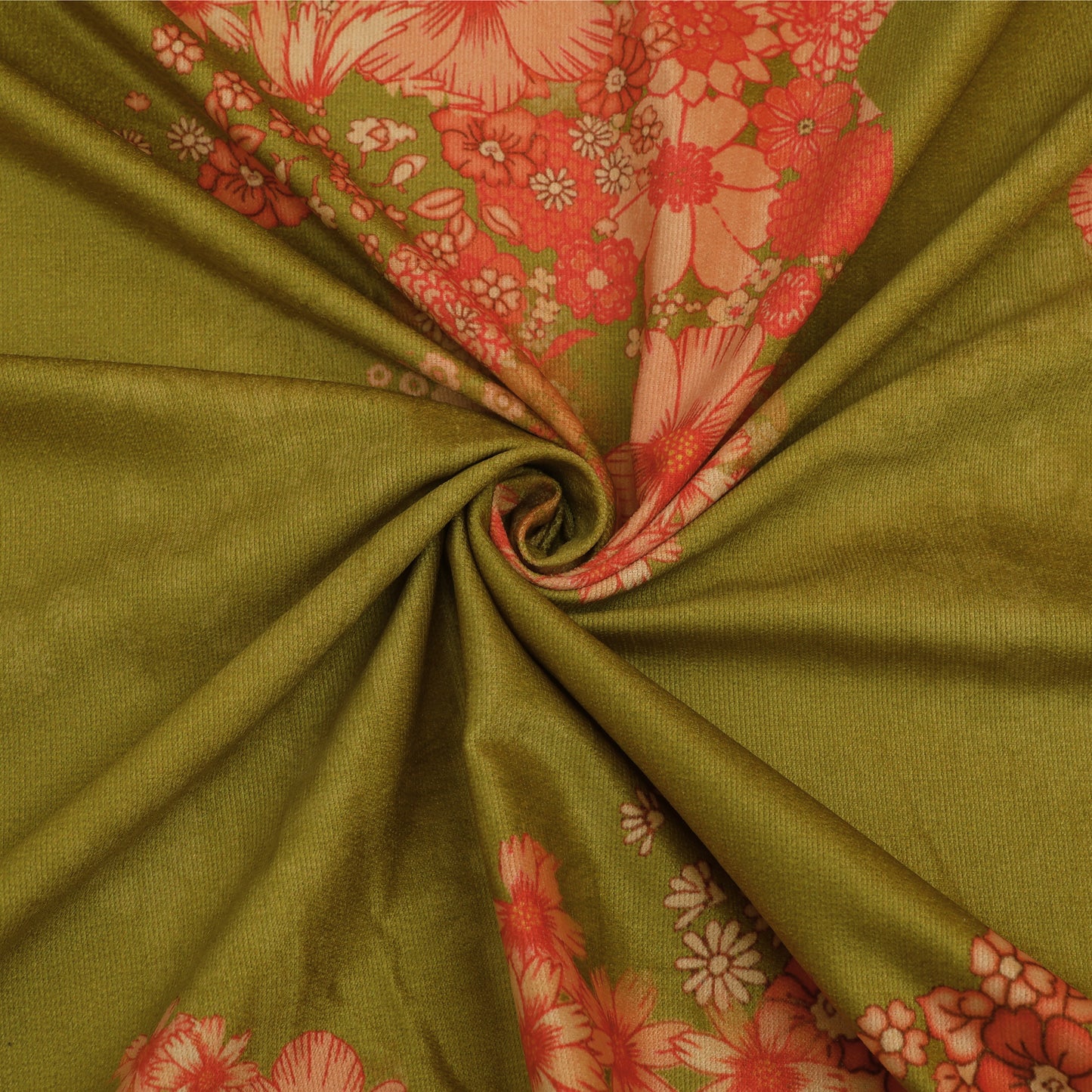 Olive Floral Velvet Print Fabric