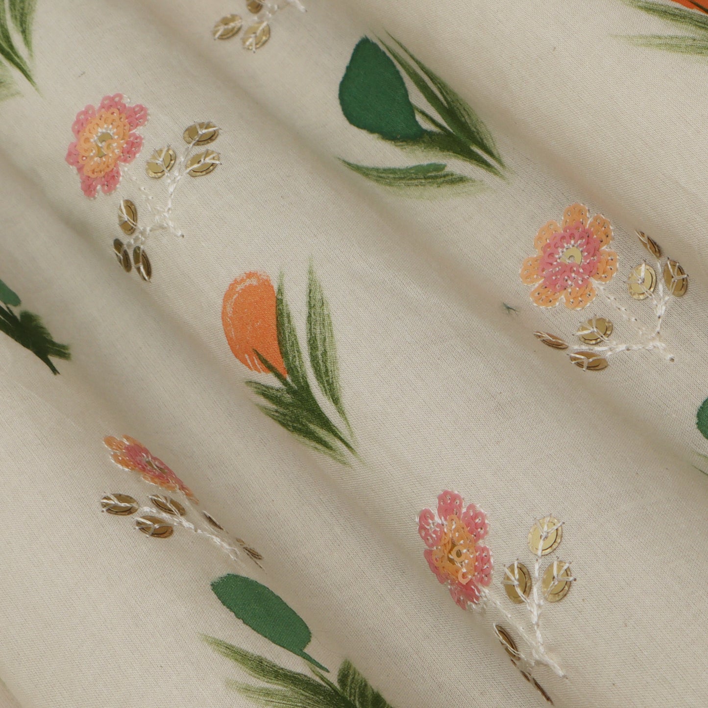 Cream Color Cotton Embroidery Fabric