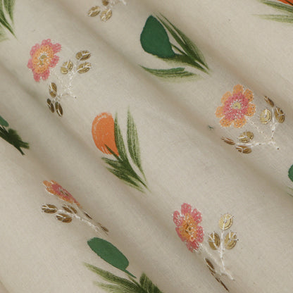 Cream Color Cotton Embroidery Fabric