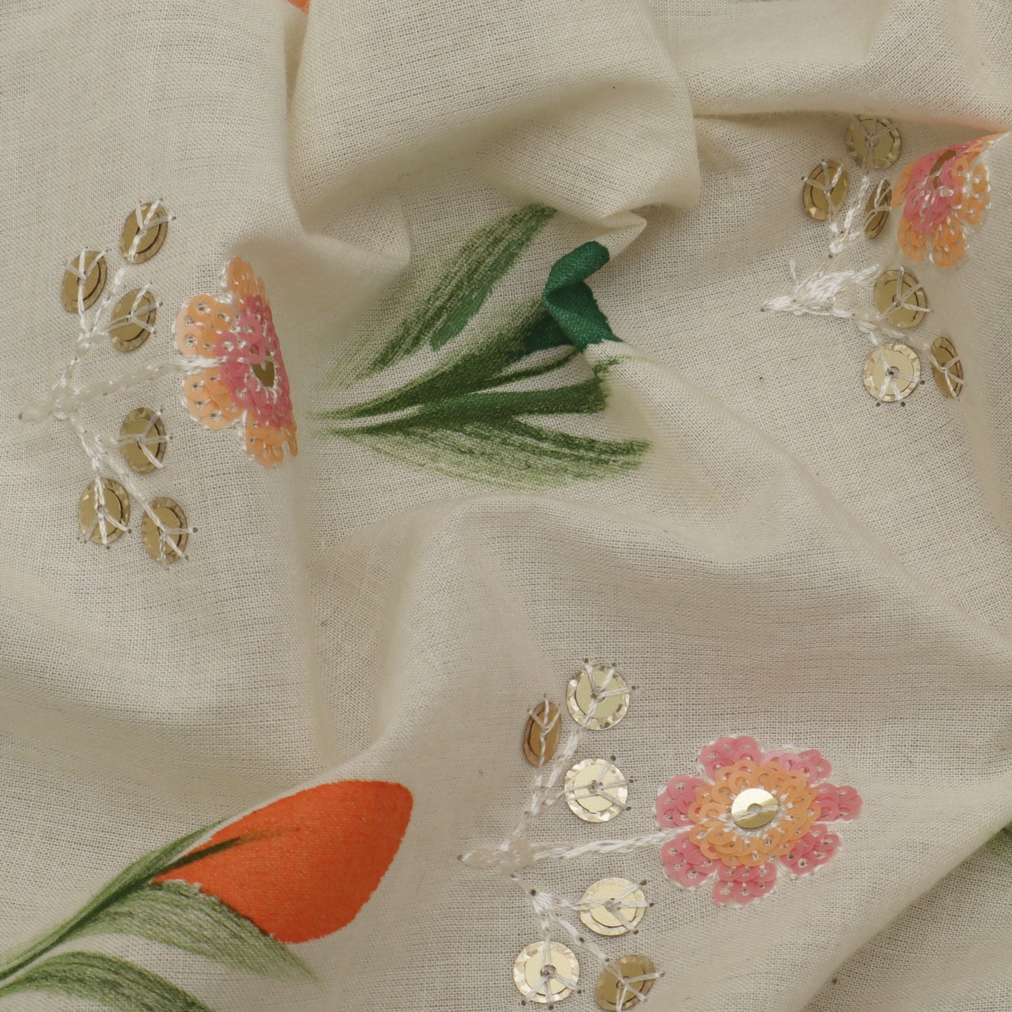 Cream Color Cotton Embroidery Fabric