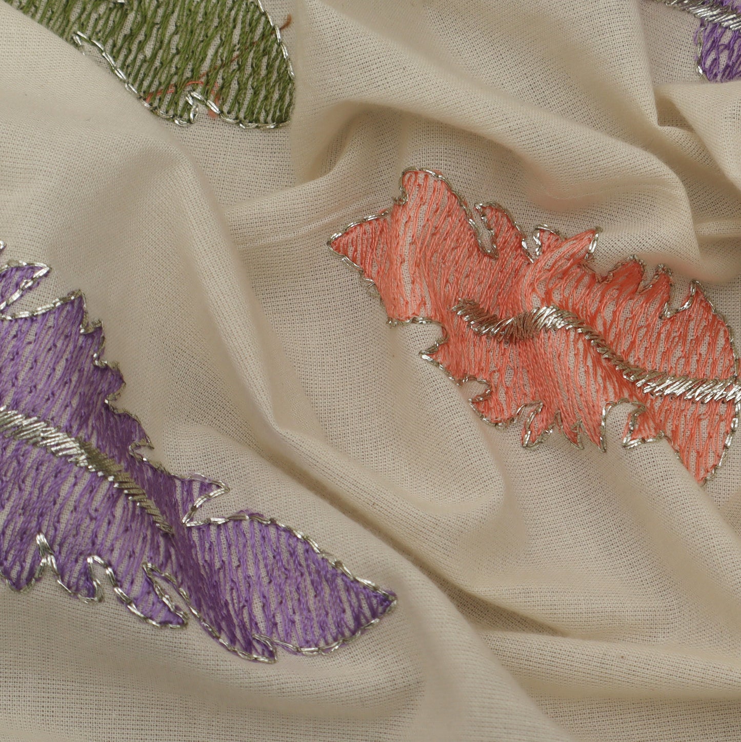 Off White Color Kora Cotton Embroidery Fabric