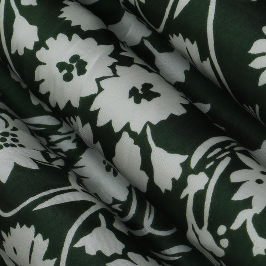 Green Color Modal Satin Print Fabric