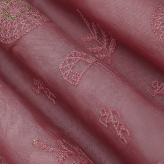 Colored Color Chanderi Embroidery Fabric