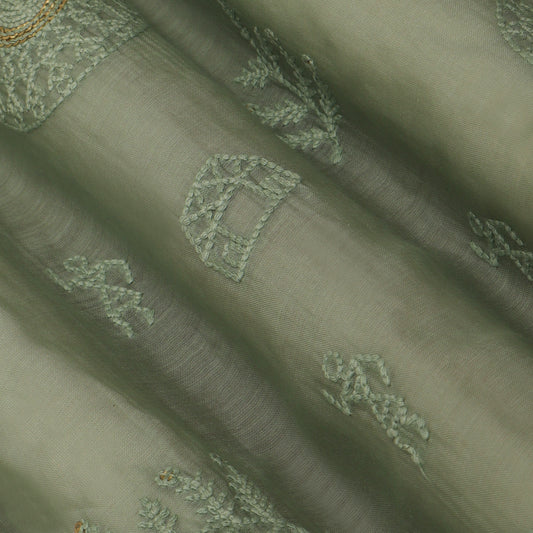 Light Green  Color  Chanderi Embroidery Fabric