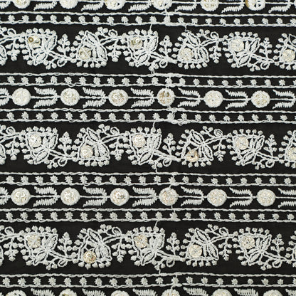 Black Color Georgette Embroidery Fabric