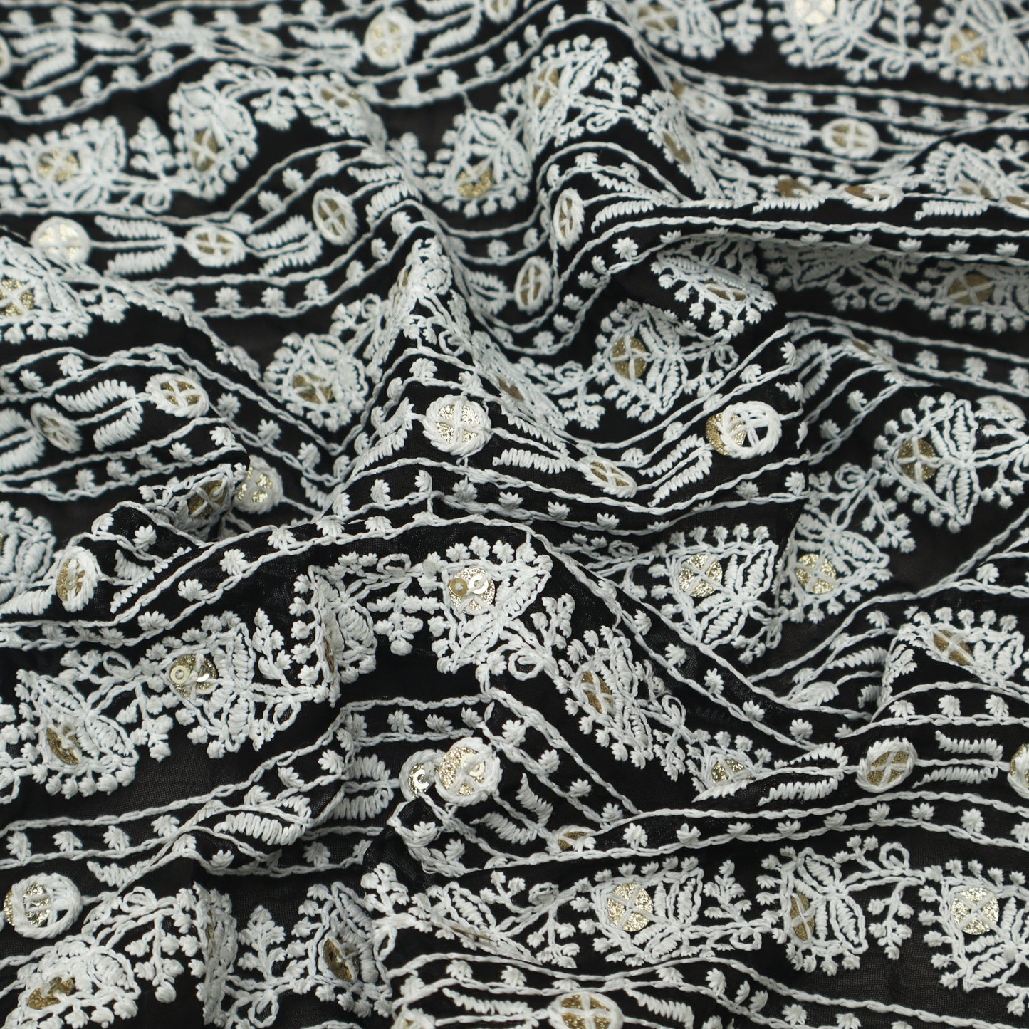 Black Color Georgette Embroidery Fabric