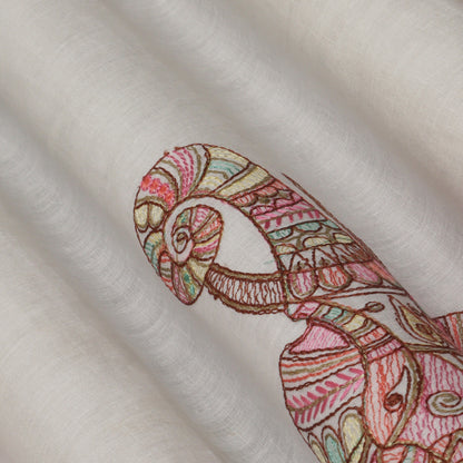 White Color Kora Cotton Embroidery Fabric