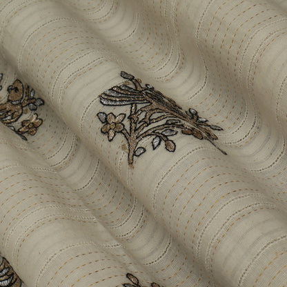 Off White Cotton Linen Jaquard Embroidery Fabric