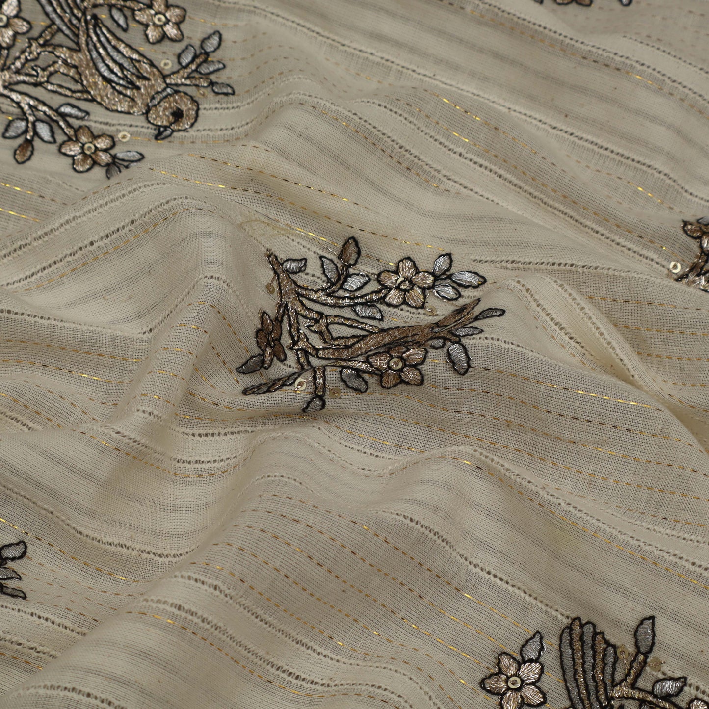 Off White Cotton Linen Jaquard Embroidery Fabric