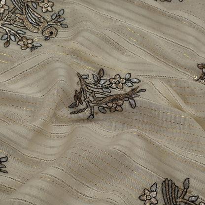 Off White Cotton Linen Jaquard Embroidery Fabric