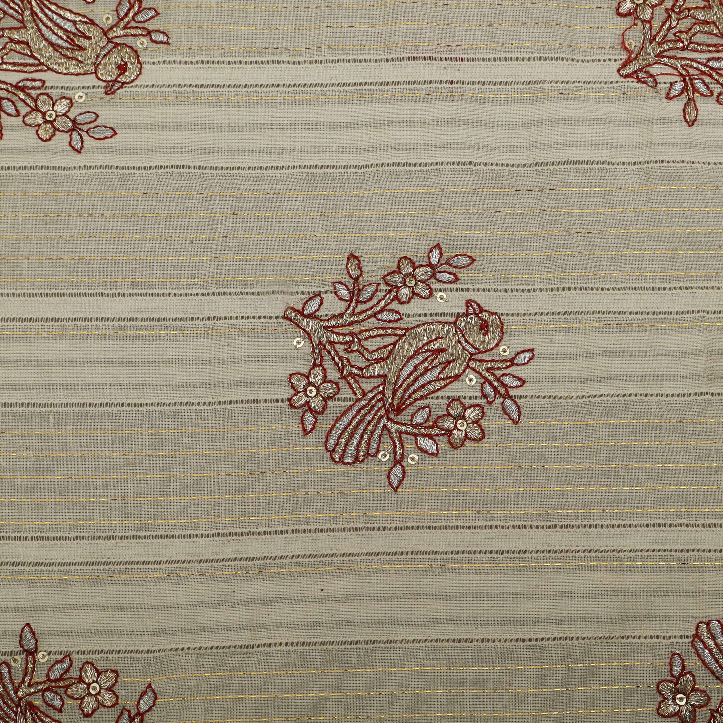 Off White Cotton Linen Jaquard Embroidery Fabric