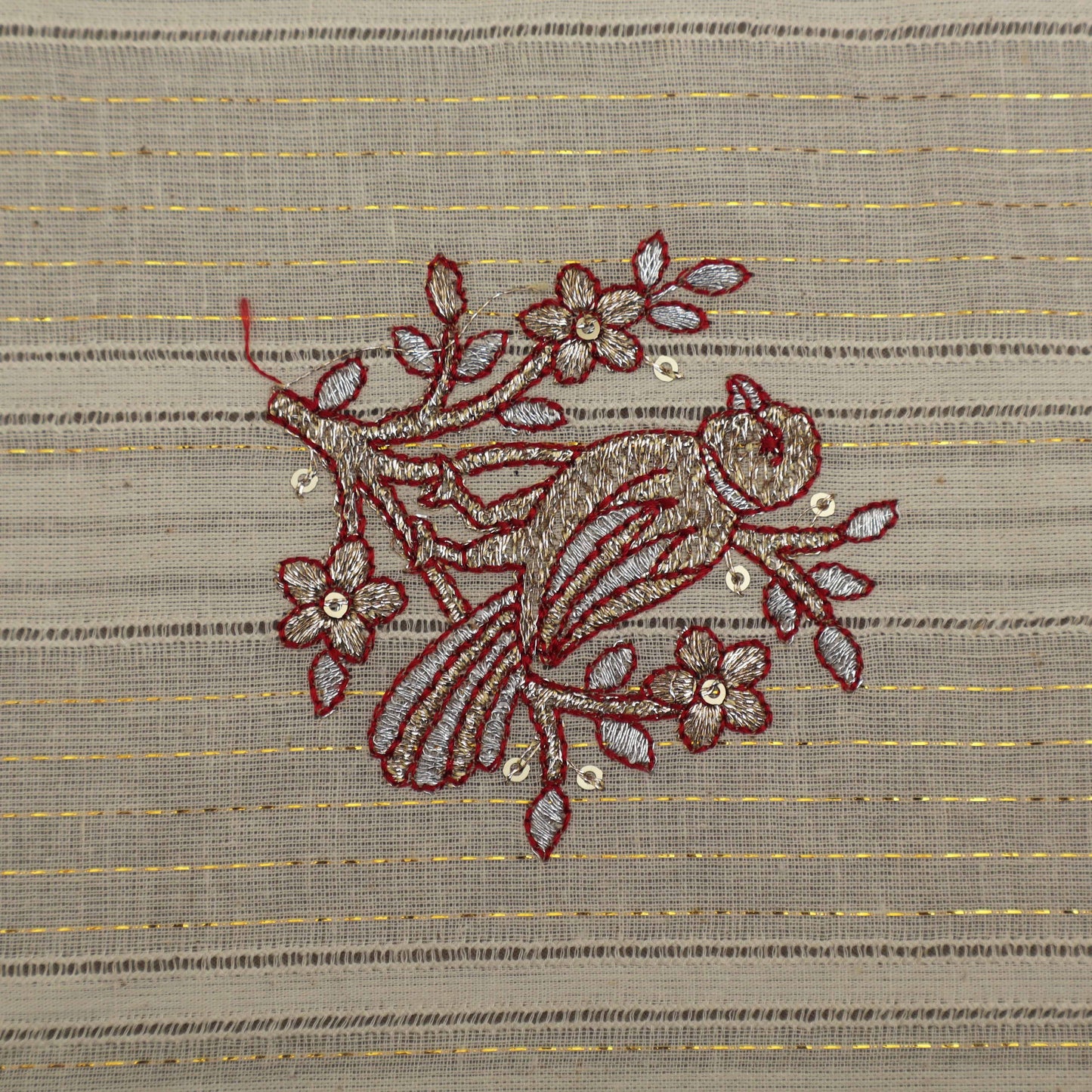 Off White Cotton Linen Jaquard Embroidery Fabric