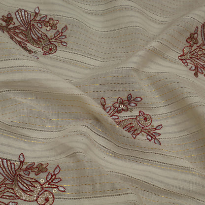 Off White Cotton Linen Jaquard Embroidery Fabric