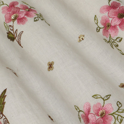 Off White Color Cotton Embroidery Fabric