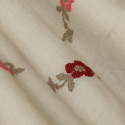 Off White Color Kora Cotton Embroidery Fabric