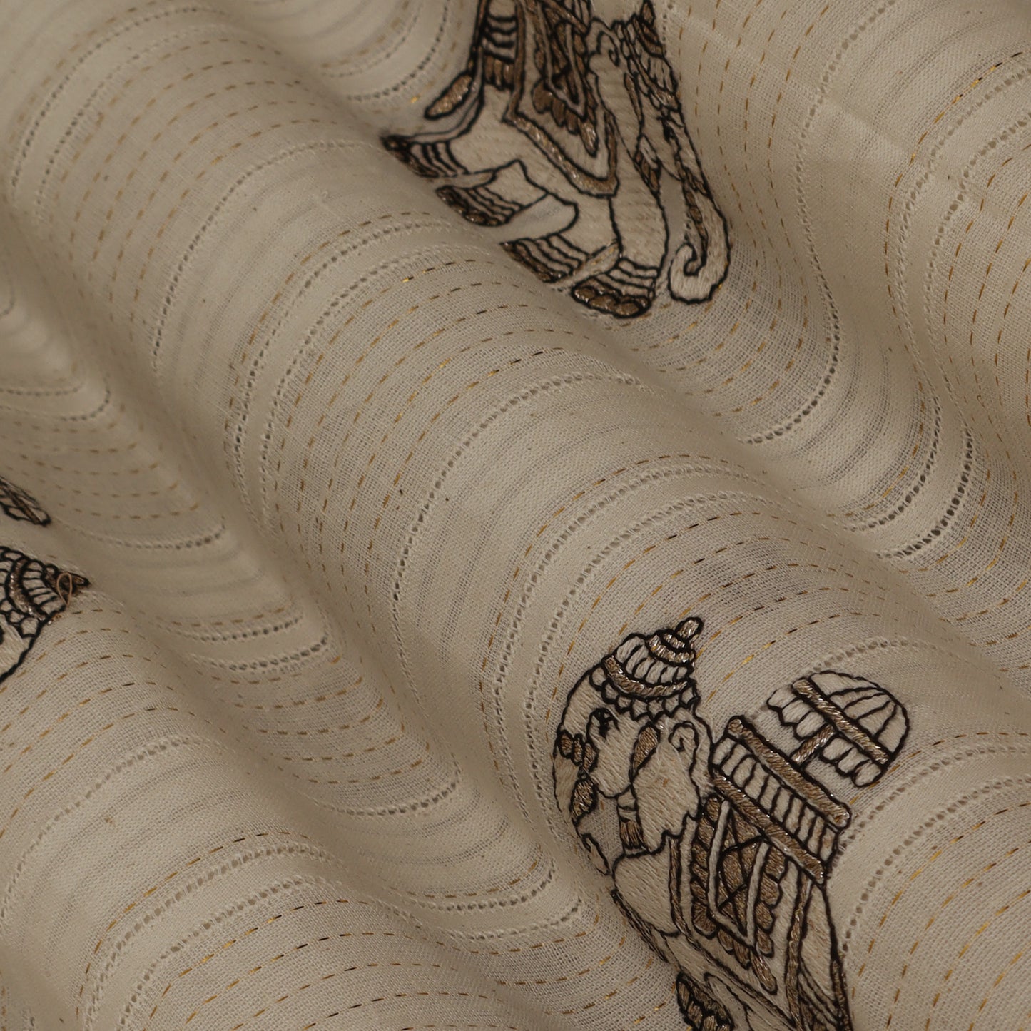 Off White Cotton Linen Jaquard Embroidery Fabric