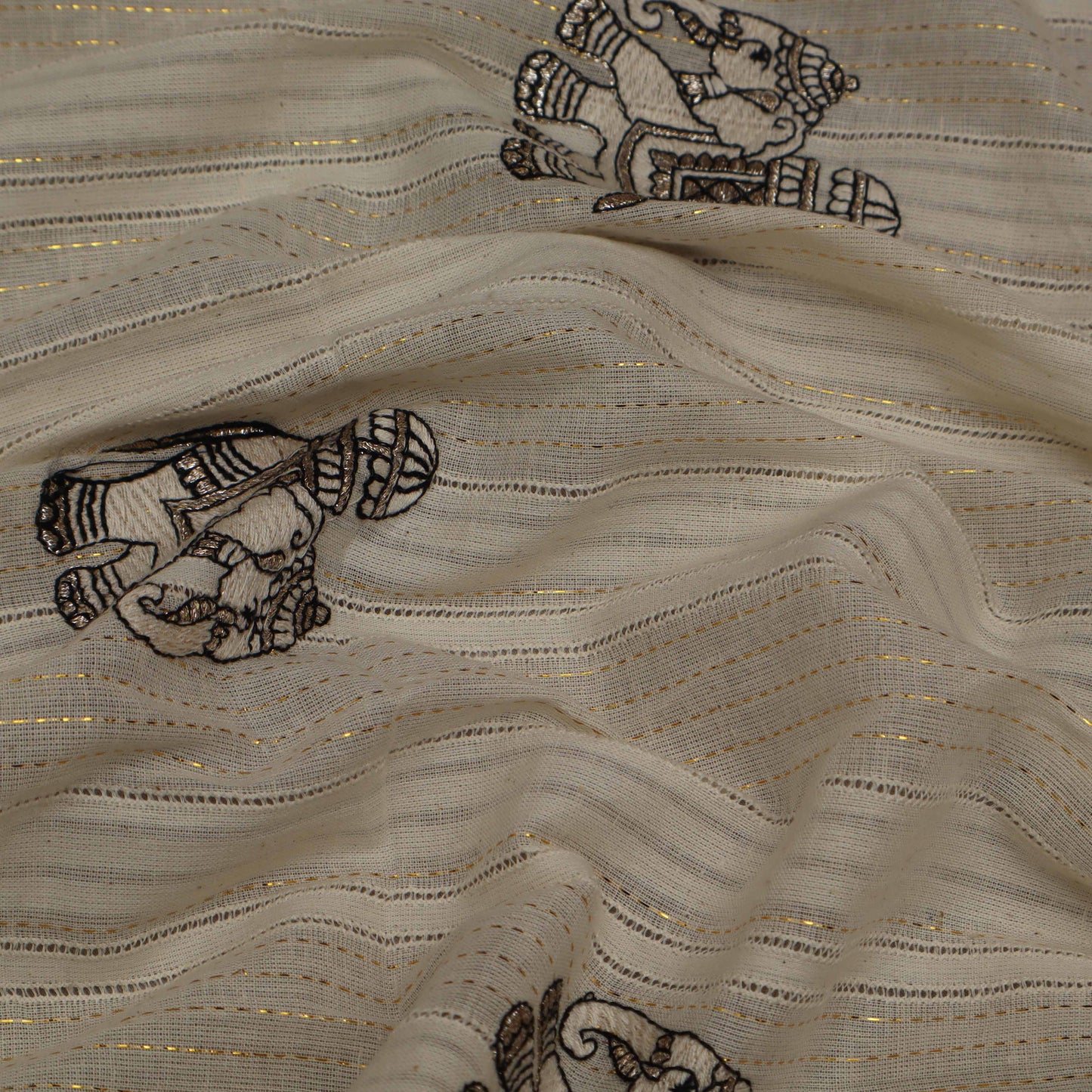 Off White Cotton Linen Jaquard Embroidery Fabric