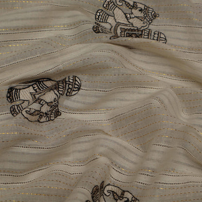 Off White Cotton Linen Jaquard Embroidery Fabric