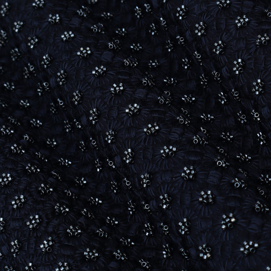 Navy Blue Color Slub Silk Embroidery Fabric