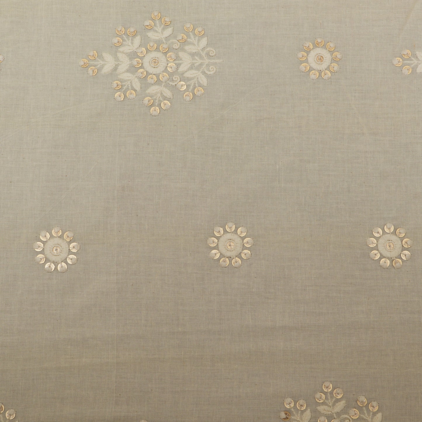 Off White Color Kora Cotton Embroidery Fabric