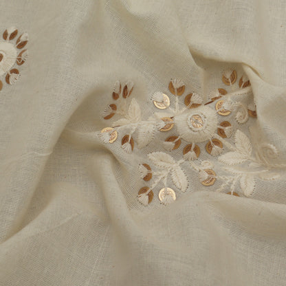 Off White Color Kora Cotton Embroidery Fabric