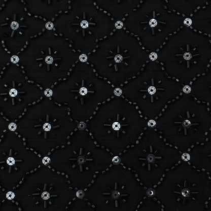 Black Color Dupion Silk Embroidery Fabric