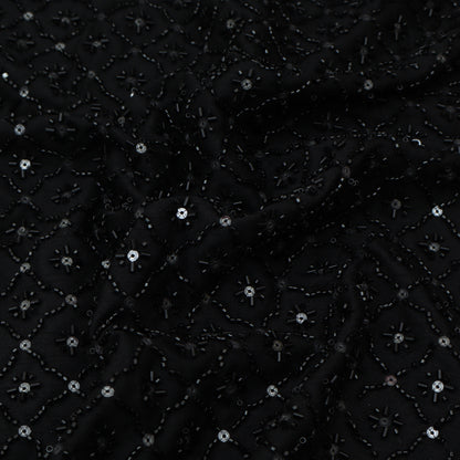 Black Color Dupion Silk Embroidery Fabric