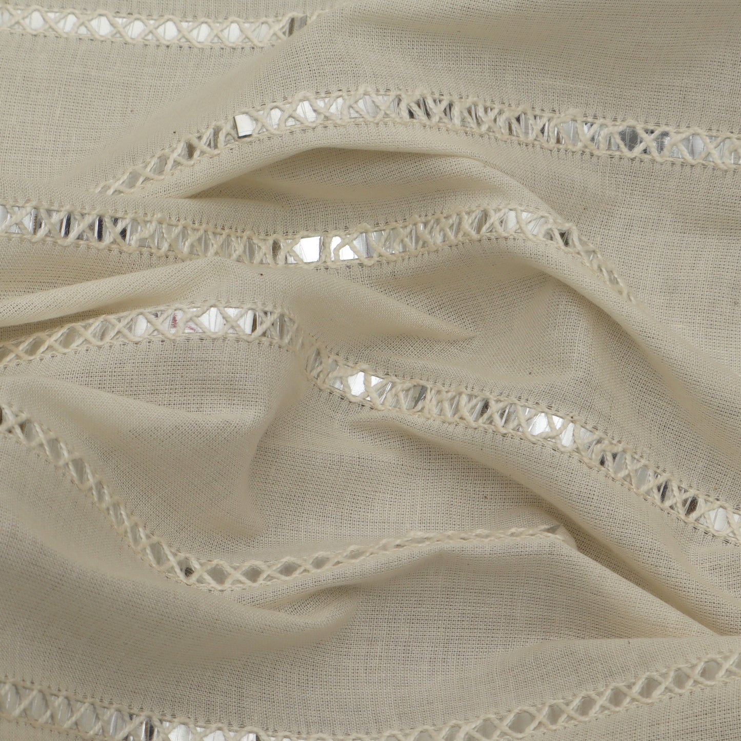 Off White Color Kora Cotton Embroidery Fabric