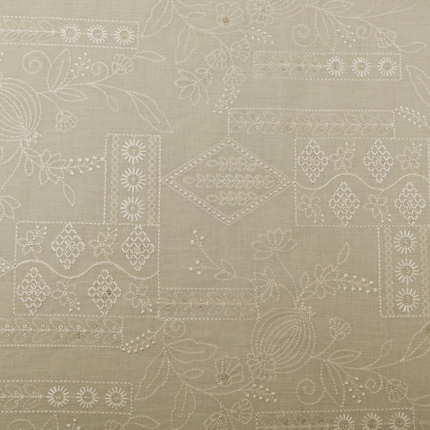 White Color Kora Cotton Embroidery Fabric