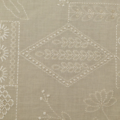 White Color Kora Cotton Embroidery Fabric