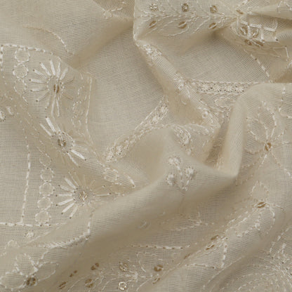 White Color Kora Cotton Embroidery Fabric