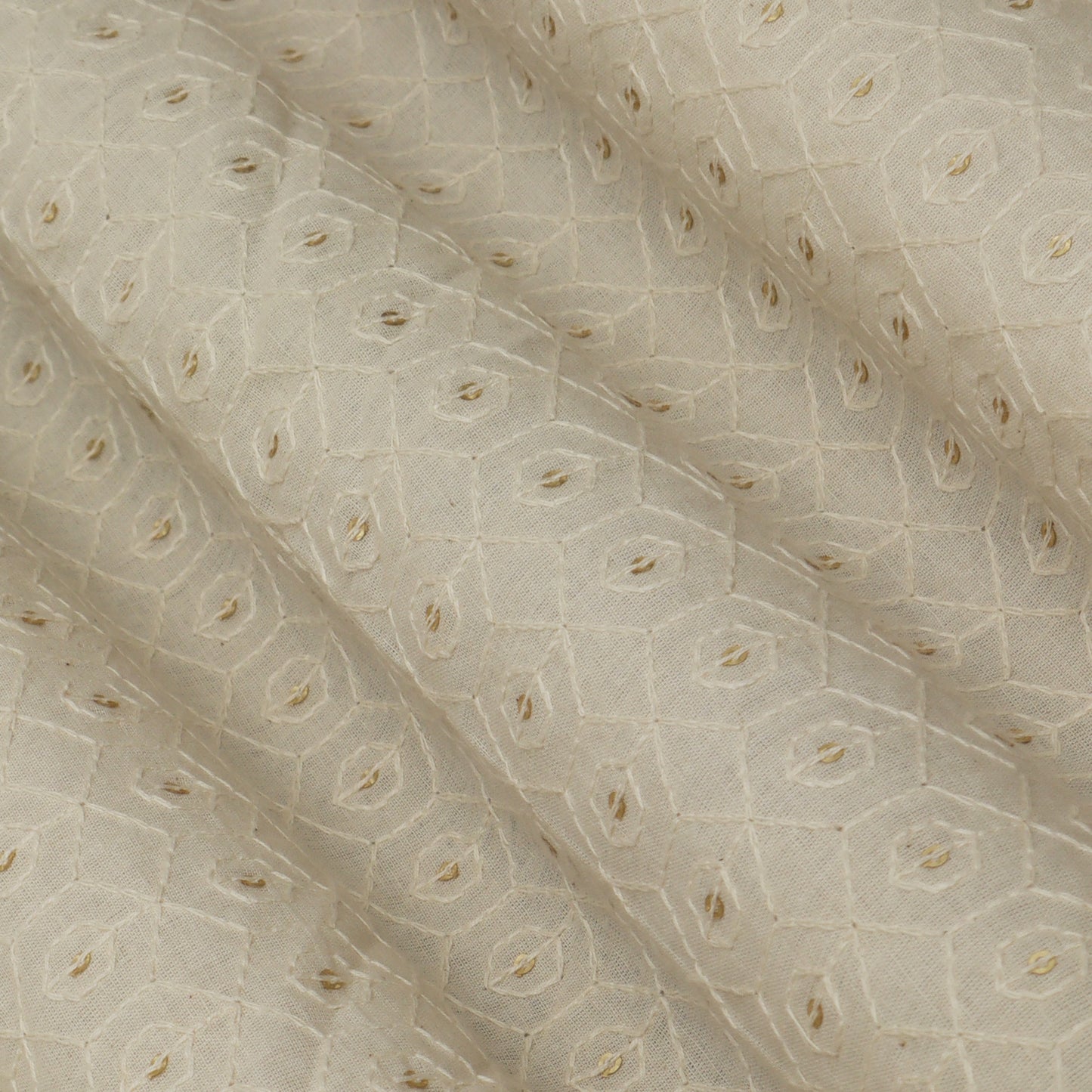 Off White Color Kora Cotton Embroidery Fabric