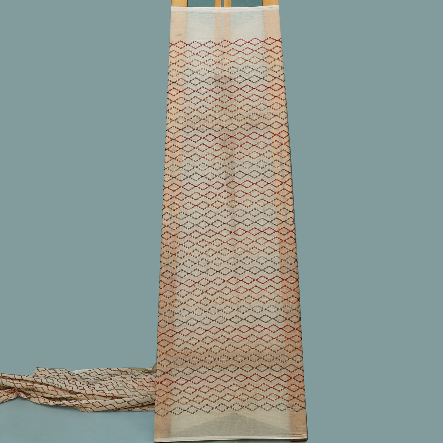 Off White Color Cotton Mulmul Katha Work Fabric