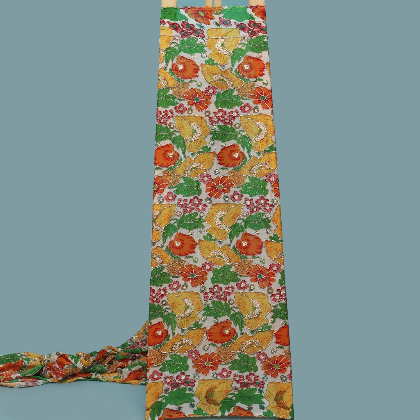 Multi-Colored Chinnon Position Print Sequence Embroidery Fabric