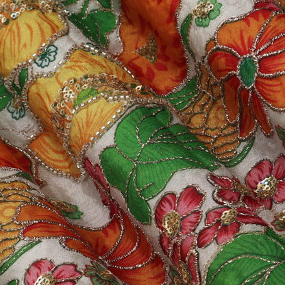 Multi-Colored Chinnon Position Print Sequence Embroidery Fabric