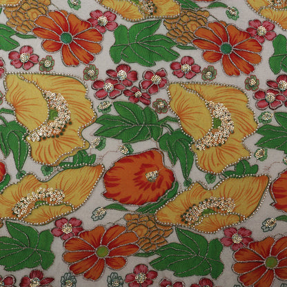 Multi-Colored Chinnon Position Print Sequence Embroidery Fabric