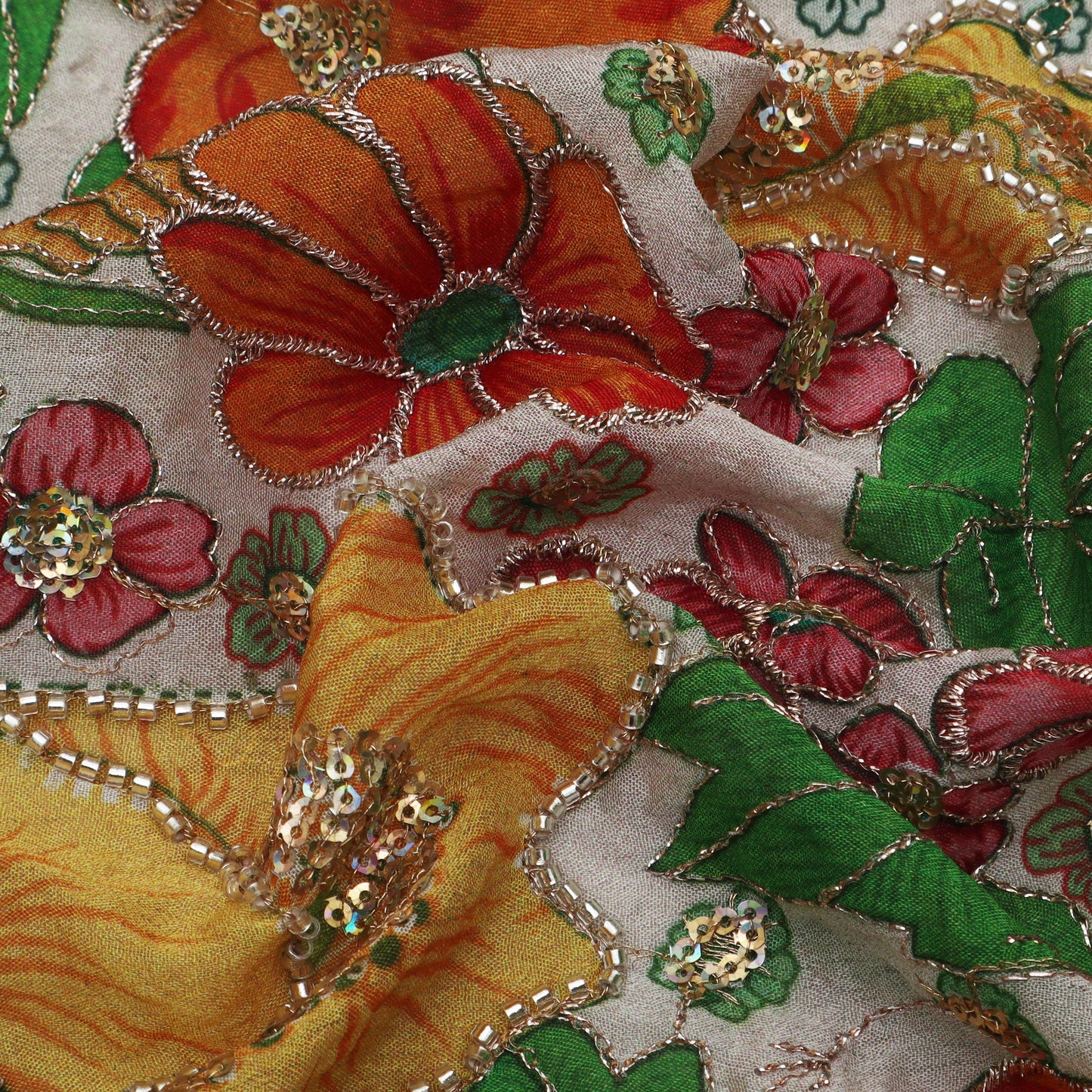 Multi-Colored Chinnon Position Print Sequence Embroidery Fabric