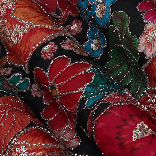 Multi-Colored Chinnon Position Print Sequence Embroidery Fabric