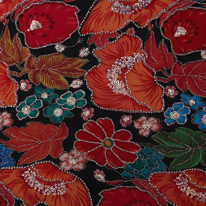 Multi-Colored Chinnon Position Print Sequence Embroidery Fabric